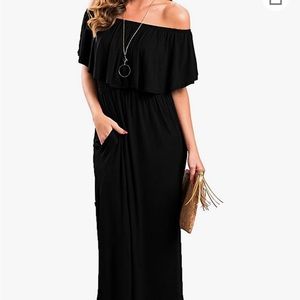 Black Off-the-Shoulder Maxi Dress with Pockets